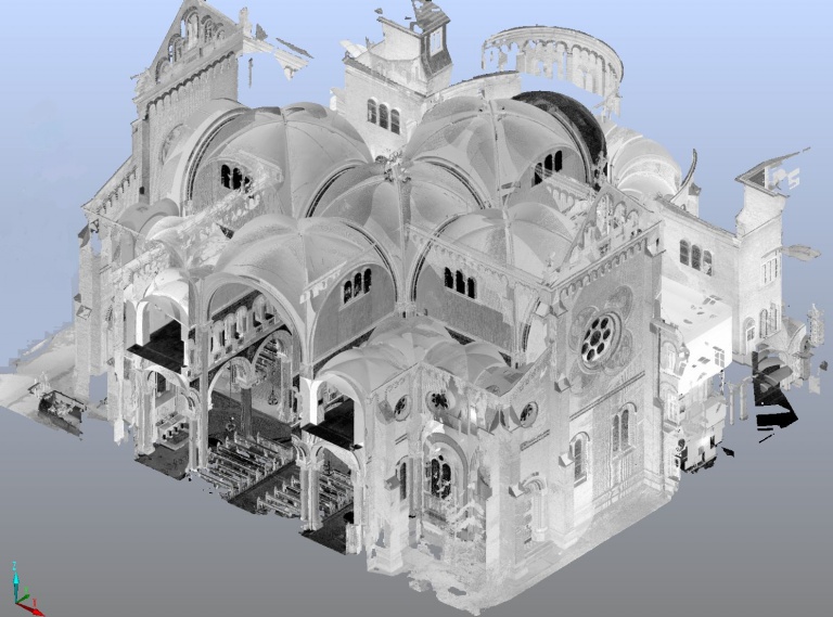 Isometrie des Kircheninnenraumes, generiert aus Laserscans
